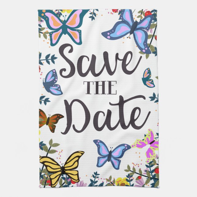 Save the Date Vintage Butterflies. Tea Towel (Vertical)