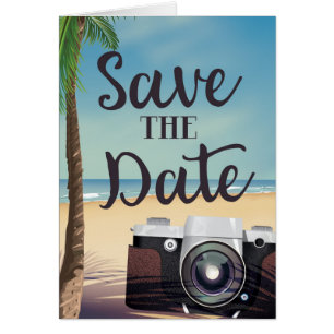Save the date vintage Camera and Beach
