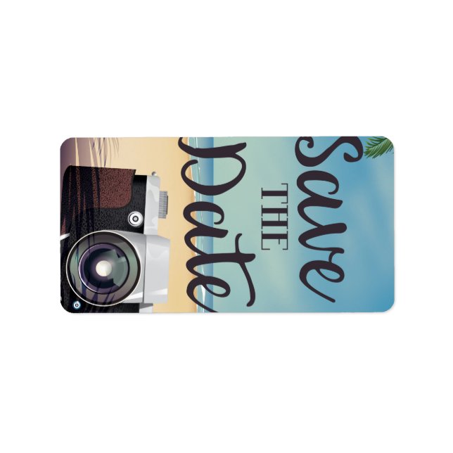 Save the date vintage Camera and Beach Label (Front)