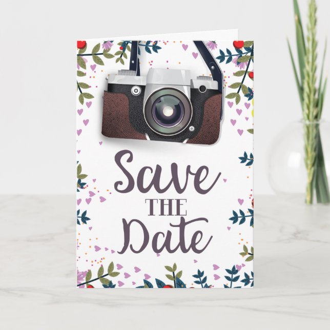 Save the Date Vintage Camera Note Card (Front)