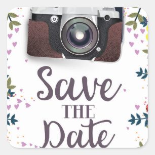 Save the Date Vintage Camera Square Sticker