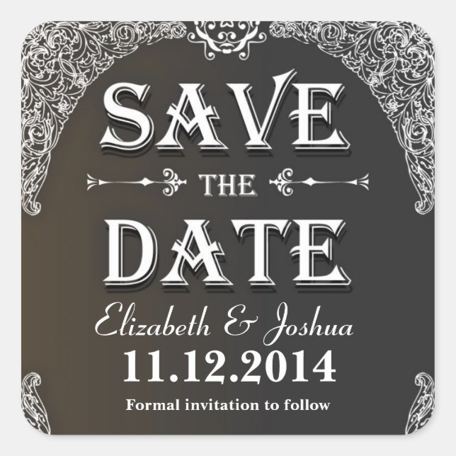 save the date vintage damask stickers (Front)