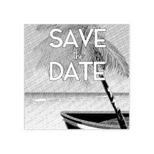 Save the Date vintage fishing boat Rubber Stamp