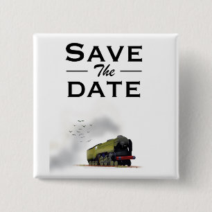Save the Date vintage Locomotive invitation 15 Cm Square Badge