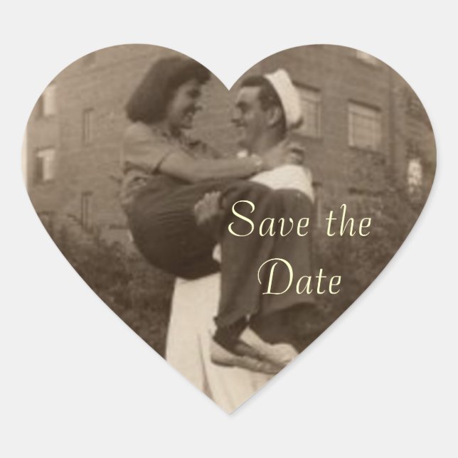 Save the Date Vintage Military Wedding Heart Sticker (Front)