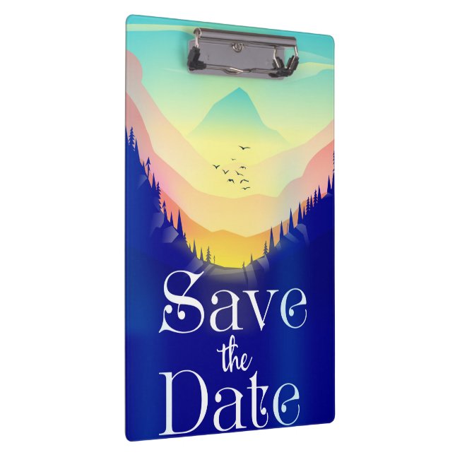 Save The Date Vintage Mystical Mountains. Clipboard (Right)
