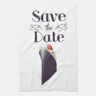 Save the Date Vintage Nautical invite Tea Towel