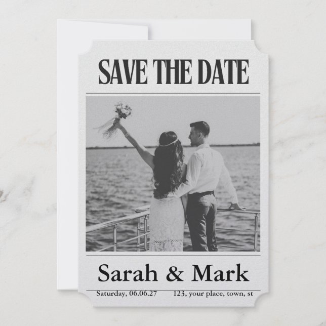 Save the Date vintage newspaper trending round (Front)