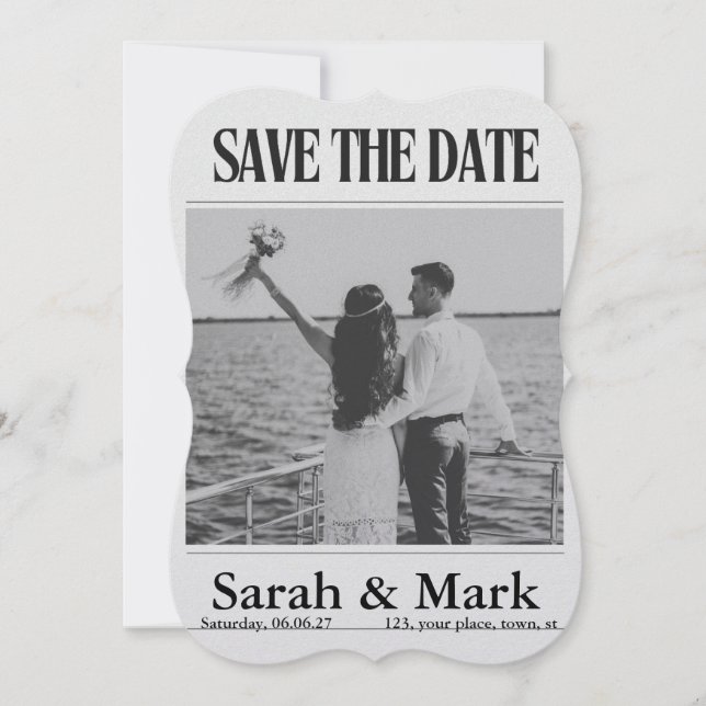 Save the Date vintage newspaper trending round (Front)
