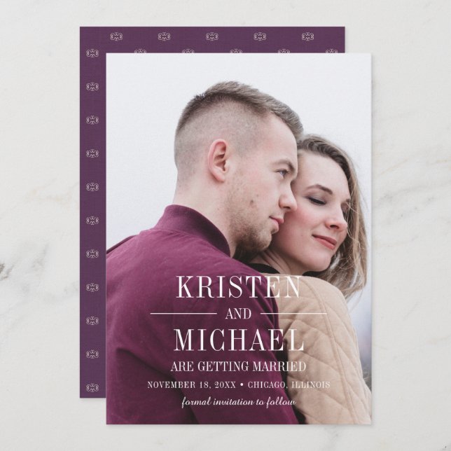 Save the Date. Vintage Pattern Plum Photo Cards (Front/Back)