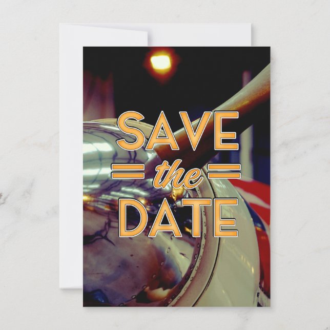 Save the Date vintage Prop Plane Invitation (Back)