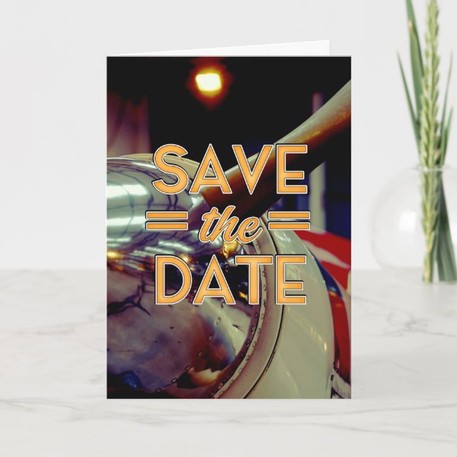 Save the Date vintage Prop Plane Note Card (Front)