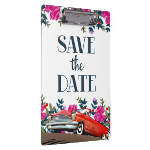 Save The Date Vintage Red Car Clipboard