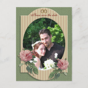 Save the date vintage rose wedding announcement. postcard