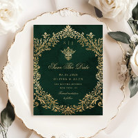 Save The Date Vintage Royal Emerald Gold Wedding