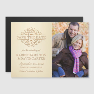 Save the Date Vintage Scrolls Engagement Photo Magnetic Invitation