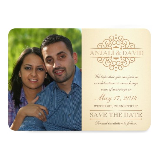Save the Date Vintage Scrolls with Photo Card