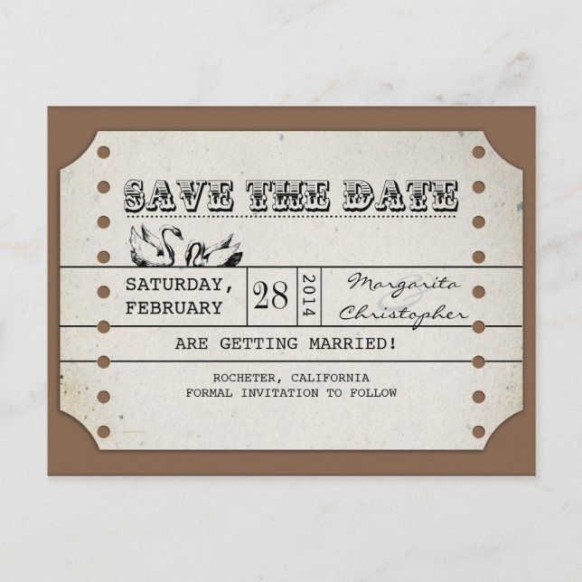 save the date vintage ticket postcards (Front)