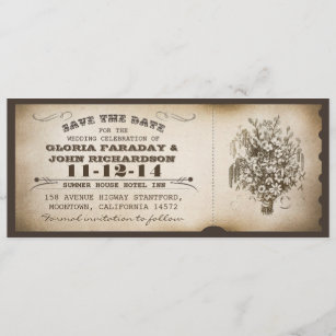 save the date vintage ticket postcards