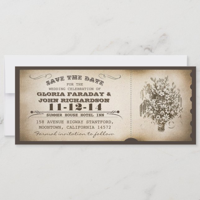save the date vintage ticket postcards (Front)