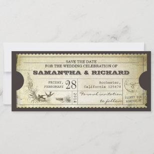 save the date vintage ticket typography invitation