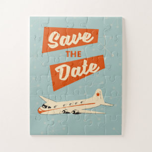 Save the Date vintage travel poster Jigsaw Puzzle
