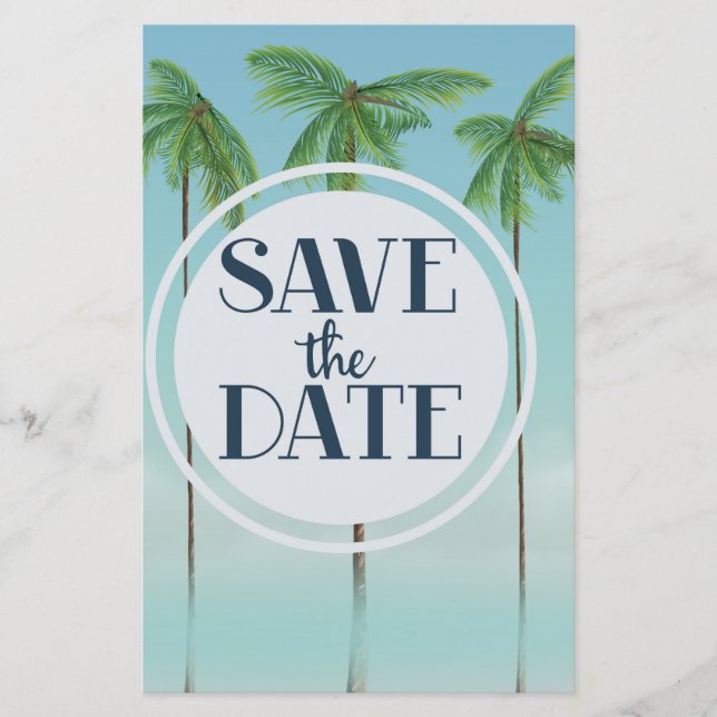 Save The Date Vintage Tropical Palms (Front)