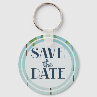 Save The Date Vintage Tropical Palms Key Ring