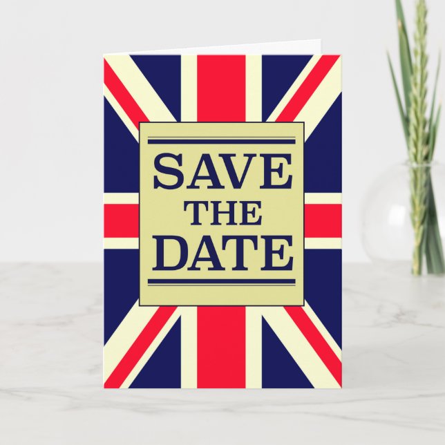 Save the Date Vintage Union jack Note Card (Front)