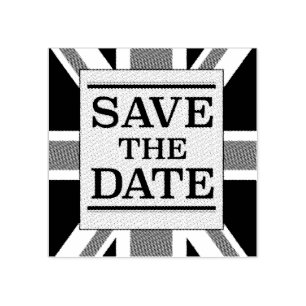 Save the Date Vintage Union jack Rubber Stamp