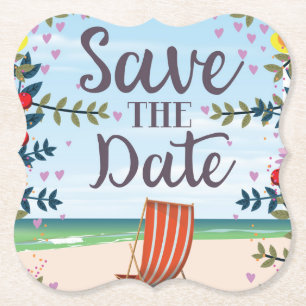 Save The Date Vintage Vintage Beach and Deckchair Paper Coaster