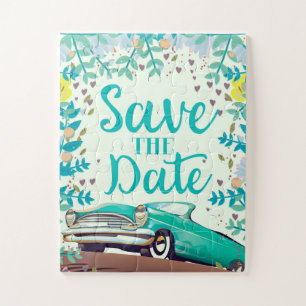 Save The Date Vintage Vintage Classic Car. Jigsaw Puzzle