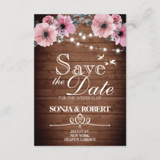 Save the Date -Vintage Wood, Doves,  Light, flower