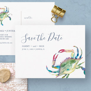 Save The Date Watercolor Crab Postcard