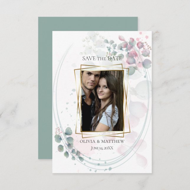 SAVE THE DATE | Watercolor Eucalyptus Foliage Invitation (Front/Back)