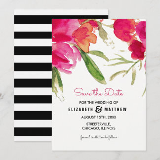 Save the Date. Watercolor Fuchsia Floral Wedding Date