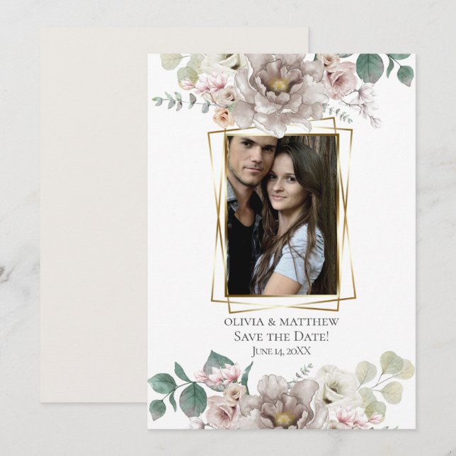 Save the Date | Watercolor Latte Mauve Flowers Invitation (Front/Back)