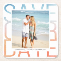 Save the Date Watercolor Ombre Photo Announcement