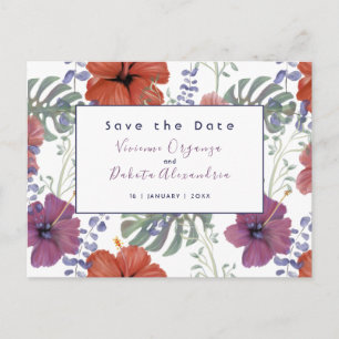 Save the Date watercolor tropical flower hibiscus Postcard