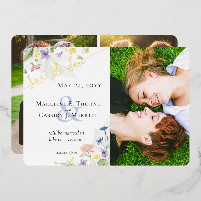 Save The Date Watercolor Wildflower Floral Wedding (Front/Back)