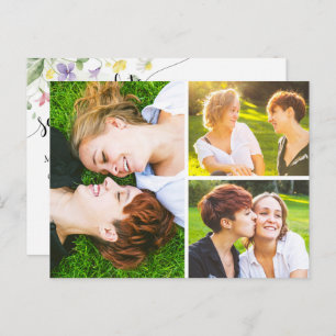 Save The Date Watercolor Wildflowers 3-Photo Postcard