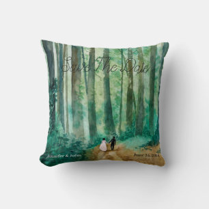 Save The Date Watercolor woodland landscape Cushion