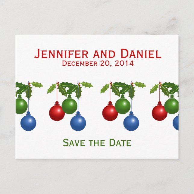 Save the Date Wedding Announcements Holly Balls (Front)