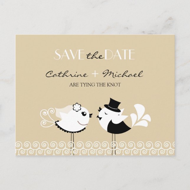 Save The Date Wedding Birds Postcard (Front)
