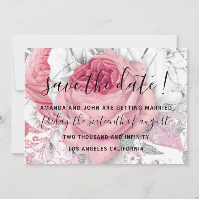 Save The Date Wedding Bride Roses PinK White (Front)