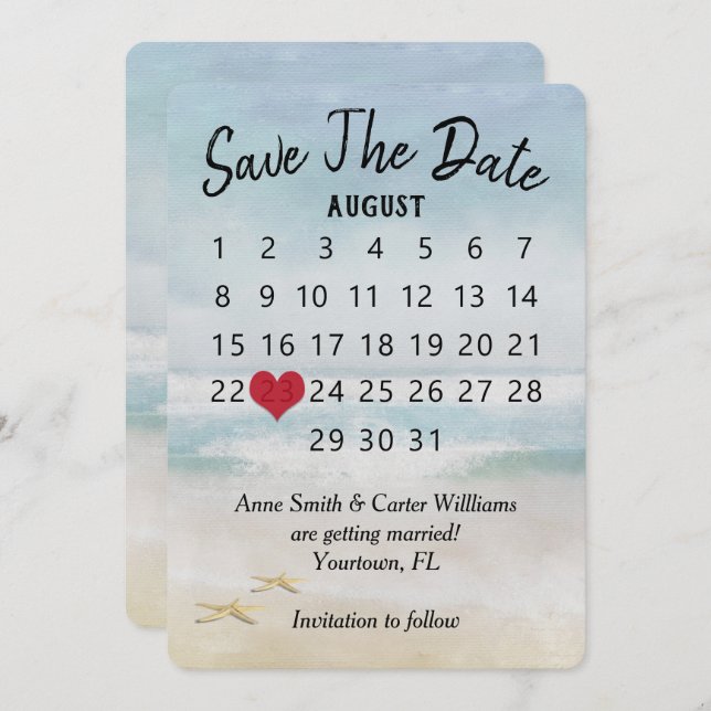 Save the Date Wedding Calendar Beach Starfish Invitation (Front/Back)