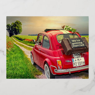 SAVE THE DATE WEDDING CAR POSTCARD FOIL
