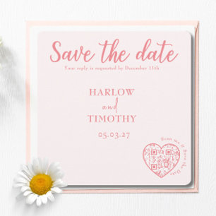 Save the Date Wedding card Blush Pink QR code
