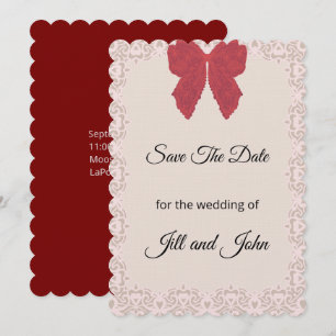Save The Date Wedding Card Lace Bow