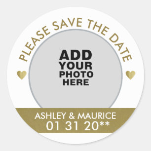 save the date, wedding couple photo classic round sticker